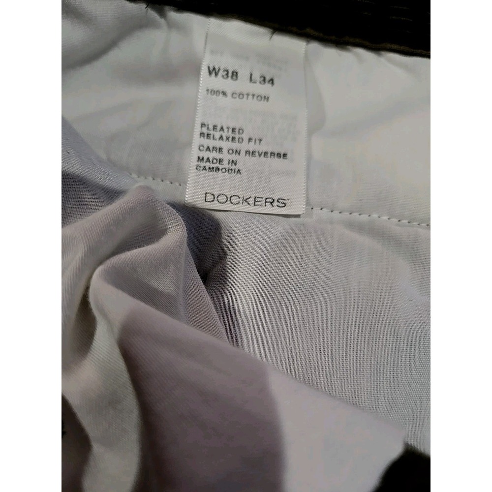 Mens Levi DOCKERS Brown Corduroy Pants 38x34 (37x33) Retro Y2K Cuffed, Pleated - Picture 3 of 11